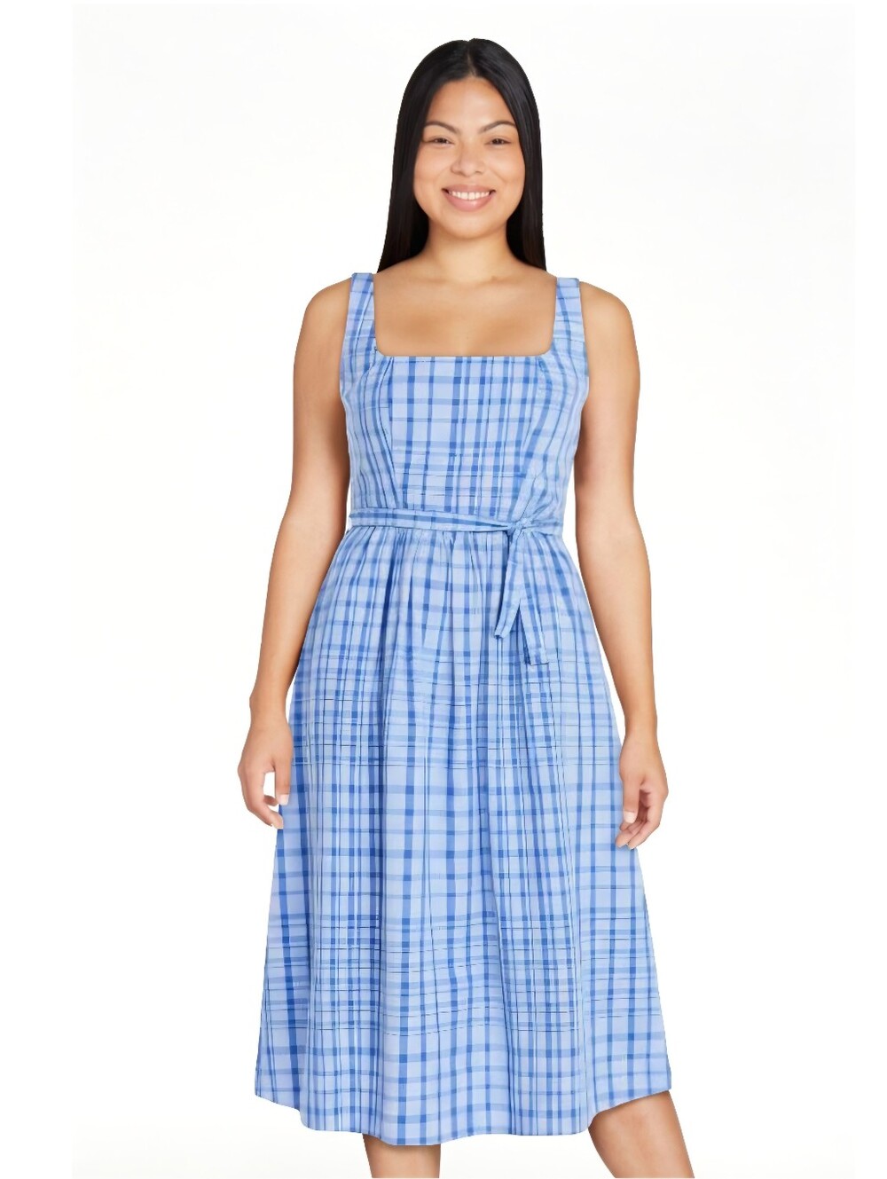 Free Assembly Size M 8/10 Blue White Belted Midi Dress Farmcore Cottage NWT - Picture 2 of 9